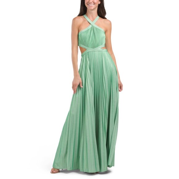 BCBGMAXAZRIA Green Sleeveless Halter Gown